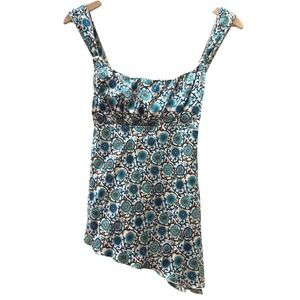 VTG Babydoll Y2K Sleeveless Top Size M‎ Floral Satin Asym Hem Feminine Coquette